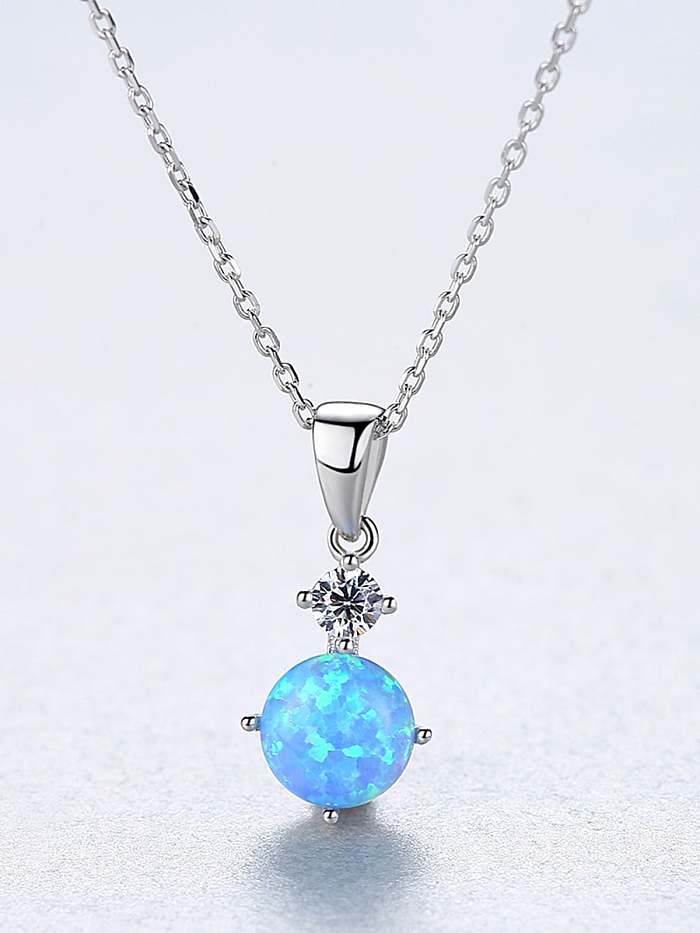 Collier pendentif carré simple bleu opale en argent sterling 925