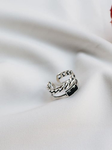 Stapelbarer Ring aus 925er Sterlingsilber, schwarz, quadratisch, Emaille