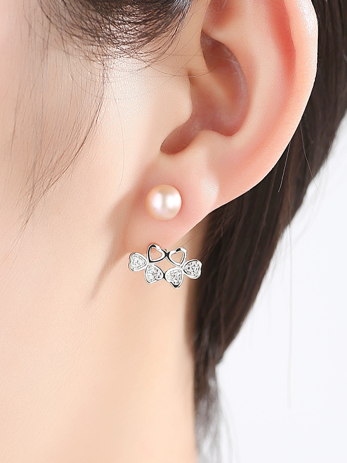 925 Sterling Silver With Platinum Plated Simplistic Flower Drop Earrings