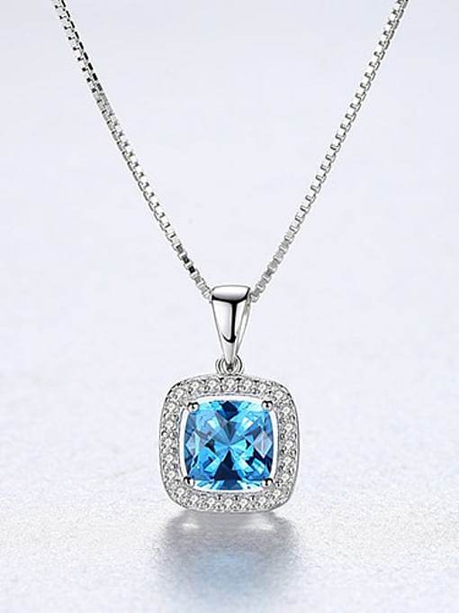 925 Sterling Silver Cubic Zirconia simple Square Pendant Necklace