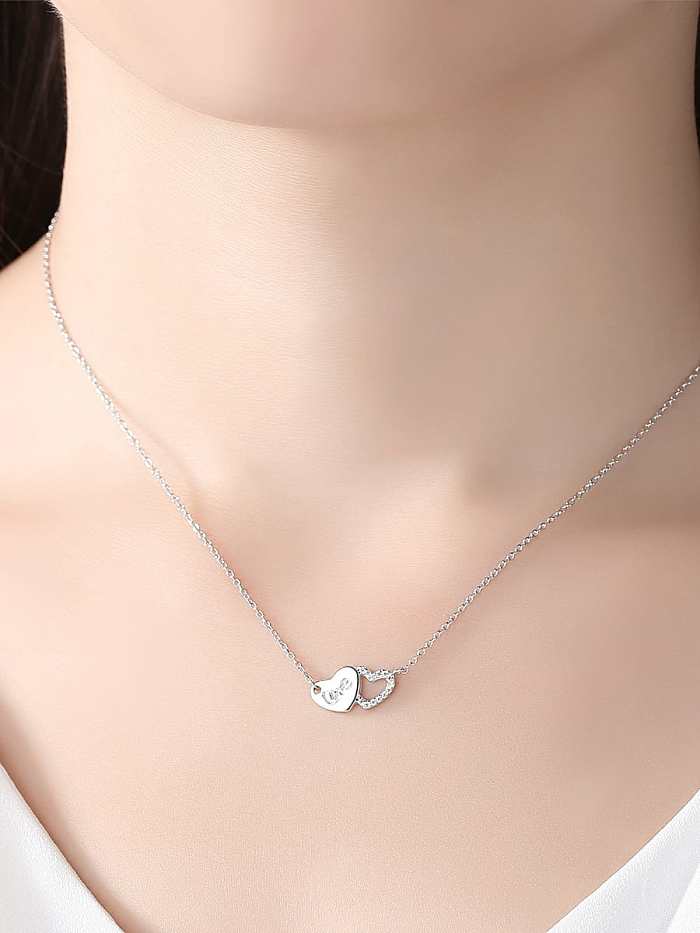 925 Sterling Silver Rhinestone small fresh love letter necklace