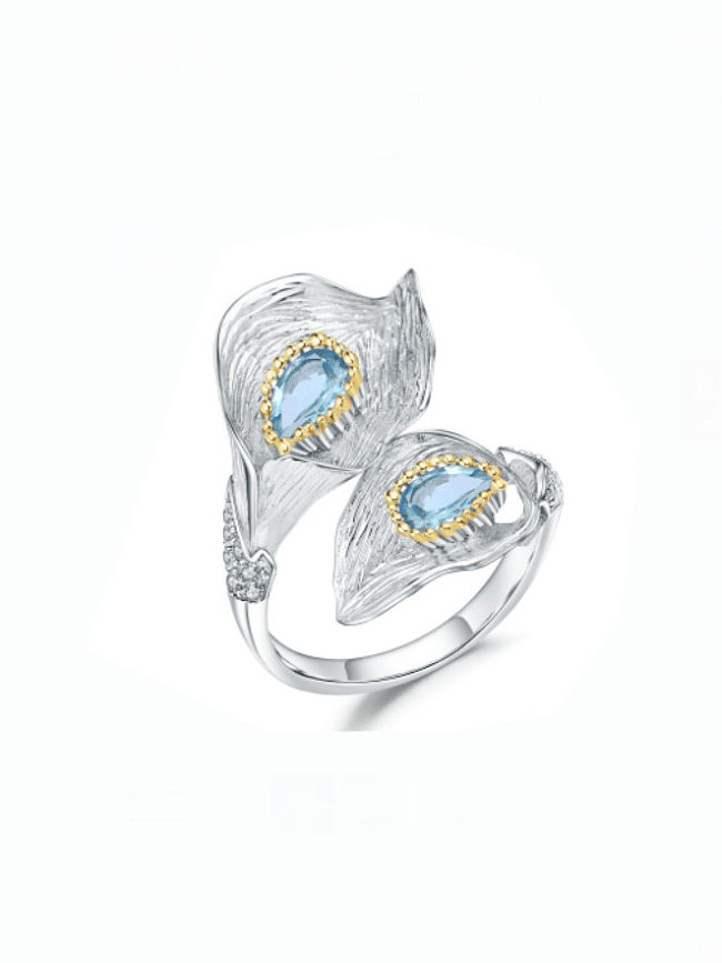 925 Sterling Silber Swiss Blue Topas Leaf Artisan Band Ring