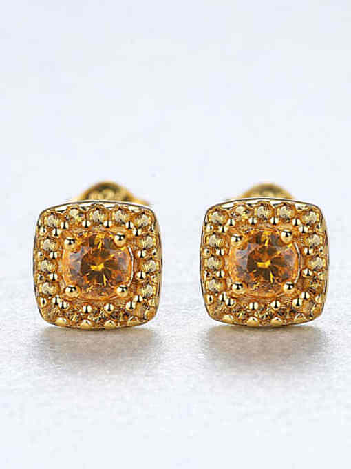 Boucles d'oreilles de luxe carrées jaunes en argent sterling 925 avec oxyde de zirconium