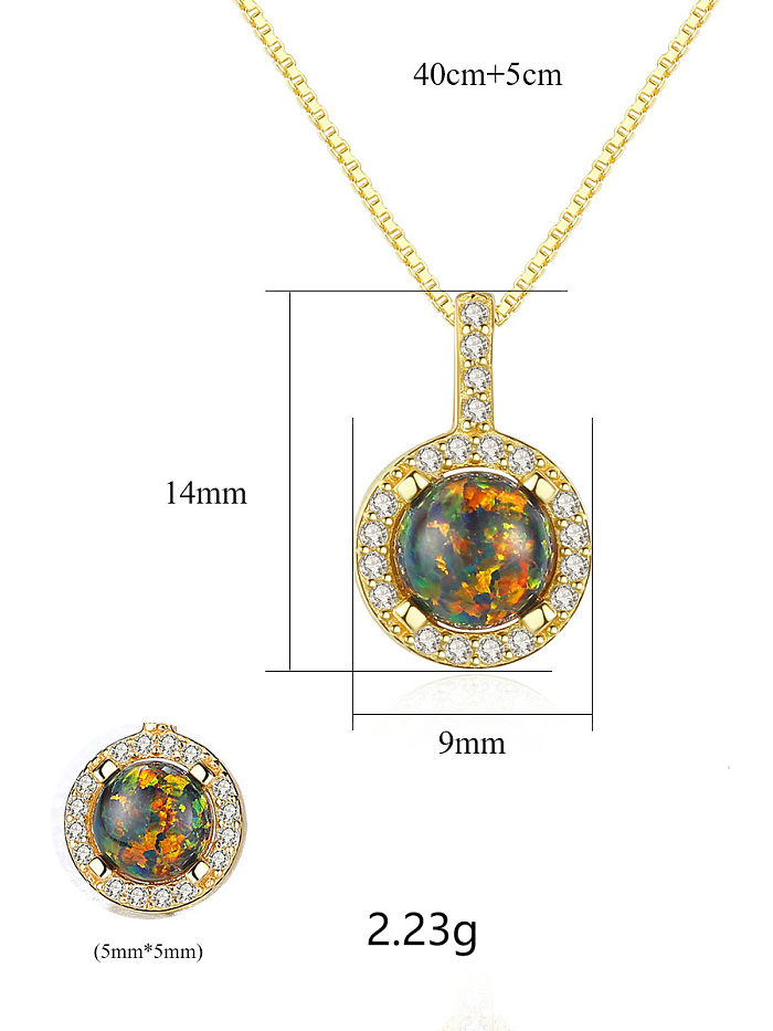 Collier pendentif rond simple opale en argent sterling 925