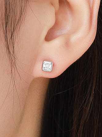 925 Sterling Silver Rhinestone Square Minimalist Stud Earring