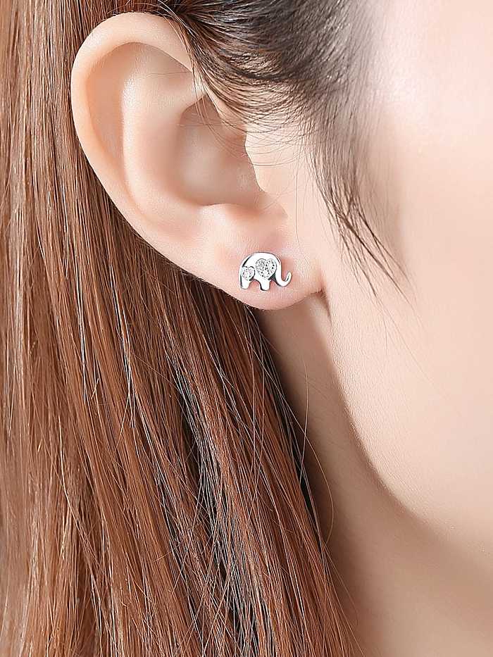 925 Sterling Silver Rhinestone Elephant Cute Stud Earring