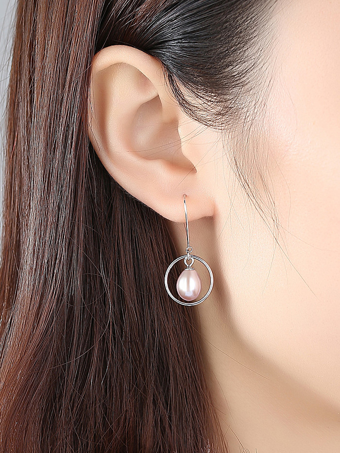 Sterling Silver 8-9mm Natural Pearl simple Stud Earrings