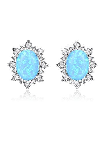 925 Sterling Silver With Opal Luxury Oval Stud Earrings