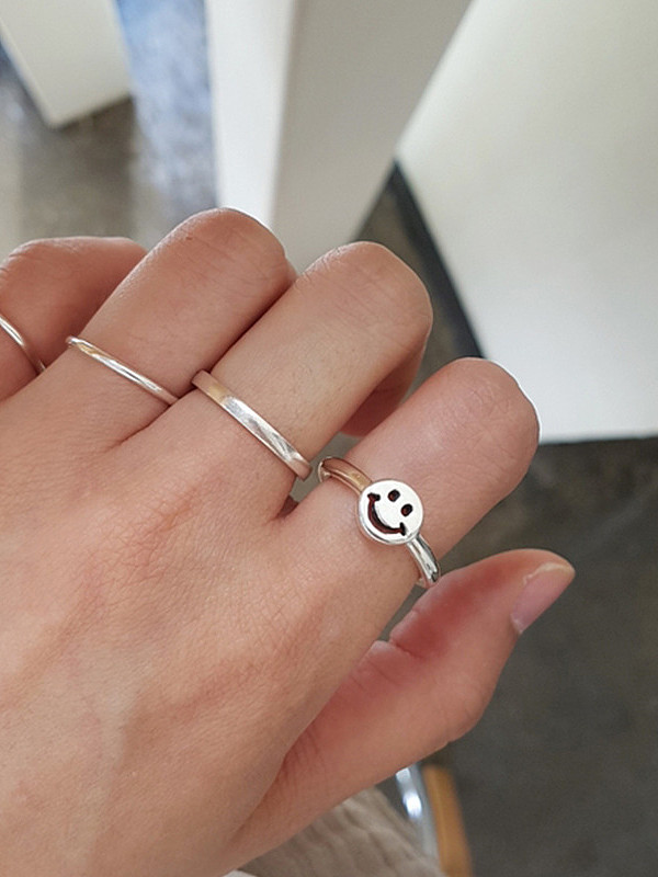Sterling silver simple smile smiling face ring