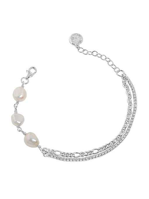Pulsera de cadena vintage geométrica de perlas de agua dulce de plata esterlina 925