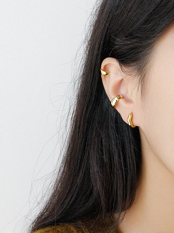 Boucles d'oreilles en argent sterling 925 avec clip géométrique simpliste plaqué or