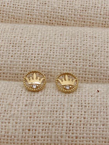 925 Sterling Silver Cubic Zirconia Crown Dainty Stud Earring