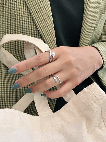 925 Sterling Silver With Gold Plated Simplistic Wrong Double Layer Free Size Rings