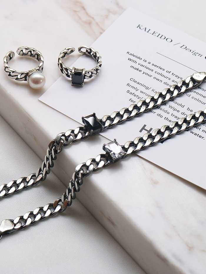 Bracelet à maillons vintage géométriques noirs en argent sterling 925 avec oxyde de zirconium