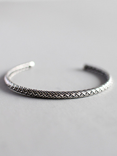 Sterling silver minimalist style woven pattern creative open bracelet