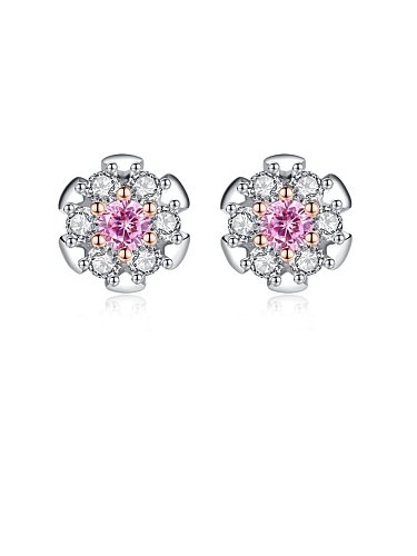 925 Sterling Silver Cubic Zirconia Flower Minimalist Stud Earring