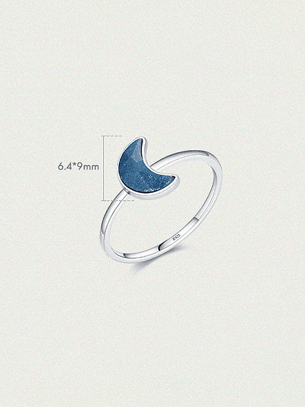 925 Sterling Silver Opal Moon Minimalist Band Ring