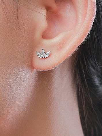 925 Sterling Silver Cubic Zirconia Leaf Classic Stud Earring