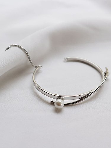 925 Sterling Silver Imitation Pearl X-Ray Trend Band Bangle