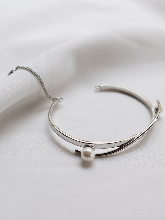 925 Sterling Silver Imitation Pearl X-Ray Trend Band Bangle