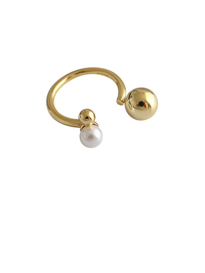 925 Sterling Silver With Artificial Pearl Simplistic Round Free Size Rings