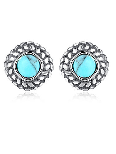 925 Sterling Silver With Turquoise Vintage Square Stud Earrings