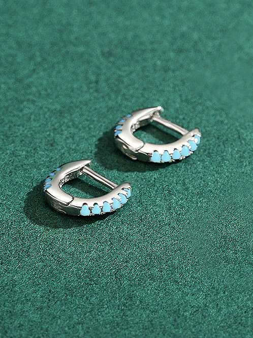925 Sterling Silver Turquoise Geometric Minimalist U Shape Huggie Earring