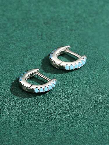 Boucle d'oreille Huggie en forme de U géométrique minimaliste turquoise en argent sterling 925