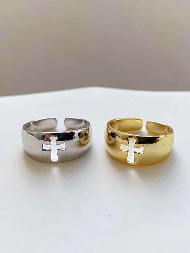925 Sterling Silver Hollow Cross Minimalist Band Ring