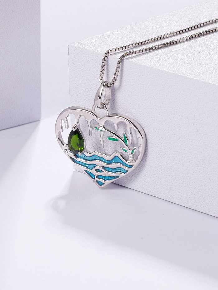 925 Sterling Silver Natural Chrome Diopside Heart Minimalist Necklace