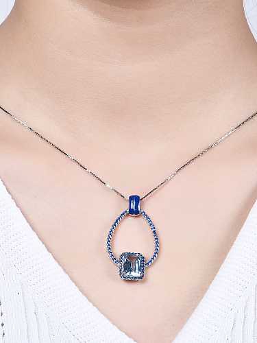 Collier minimaliste géométrique en topaze bleue suisse en argent sterling 925