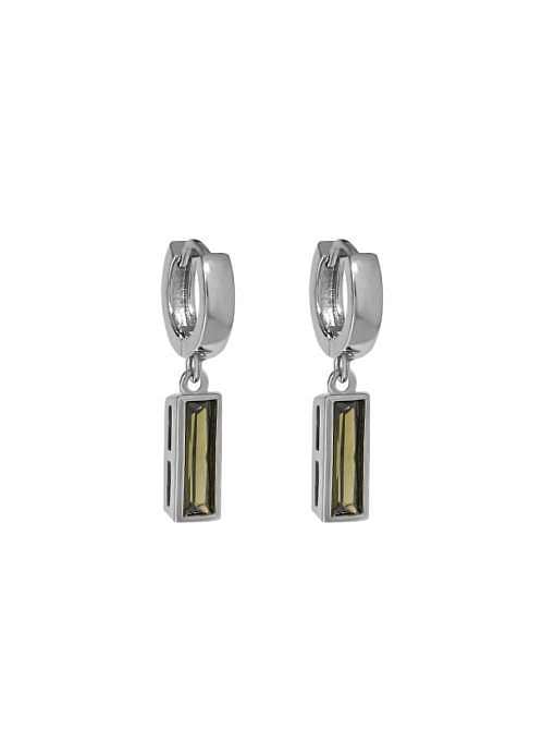 Boucles d'oreilles Huggie vintage géométriques en pierre de verre en argent sterling 925