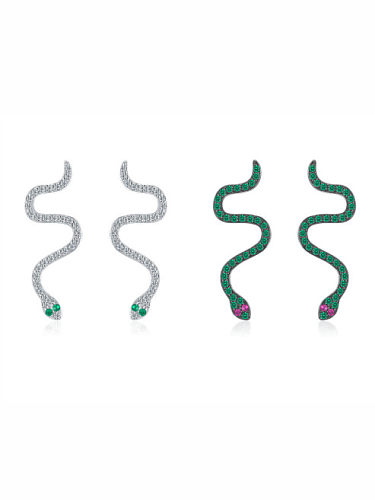 925 Sterling Silver Cubic Zirconia Snake Cute Stud Earring