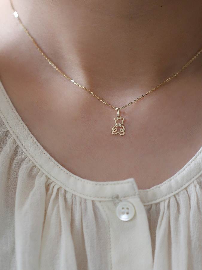 925 Sterling Silver Bear Minimalist Necklace