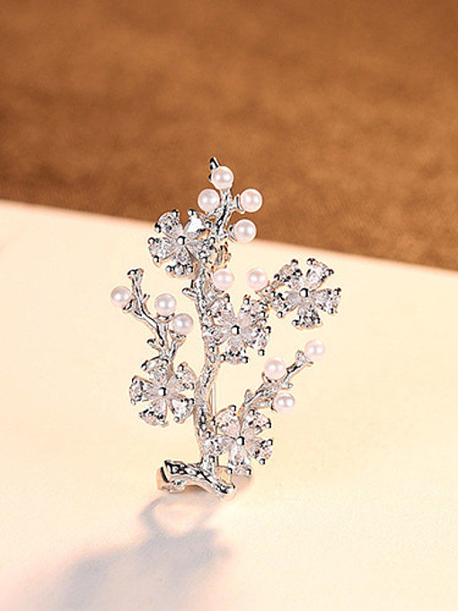 Broches de plata de ley 925 con perla artificial Cubic Zirconia Trendy Small Tree