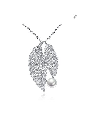 925 Sterling Silver Cubic Zirconia Fashion luxury leaves pendant Necklace