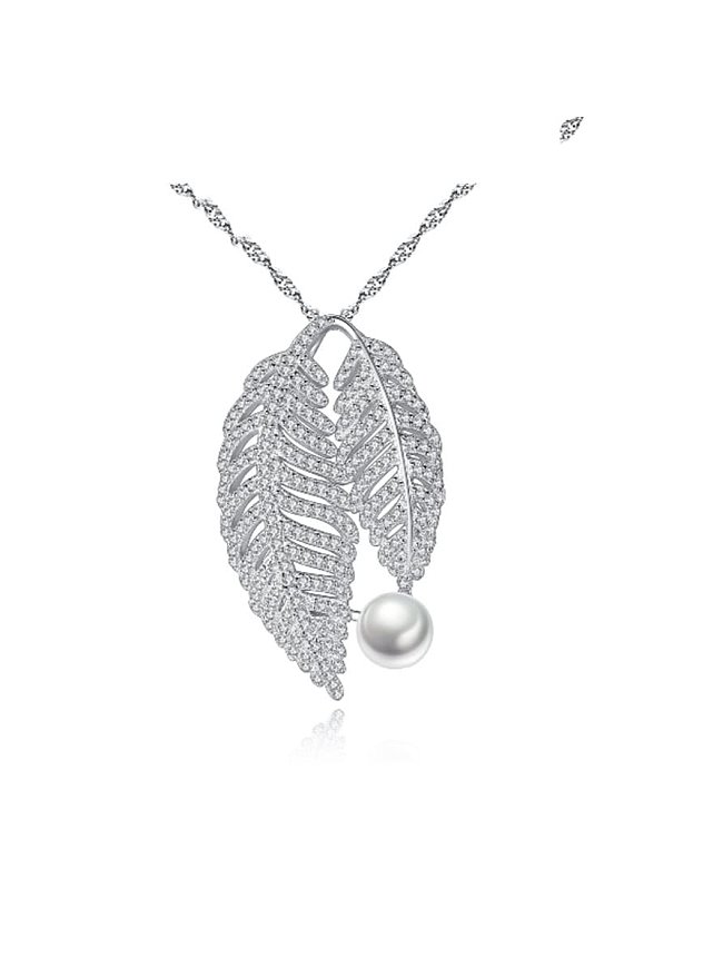 925 Sterling Silber Zirkonia Mode Luxus Blätter Anhänger Halskette