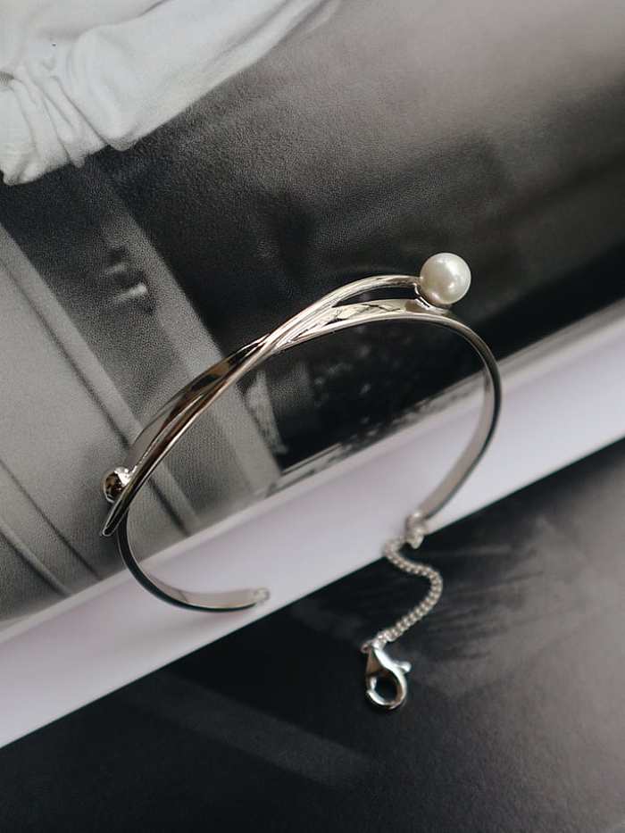 925 Sterling Silver Imitation Pearl X-Ray Trend Band Bangle