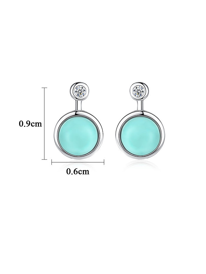 925 Sterling Silver With Turquoise Vintage Sliver Round Stud Earrings