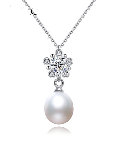 925 Sterling Silber Nachahmung Perle Blume minimalistische Halskette