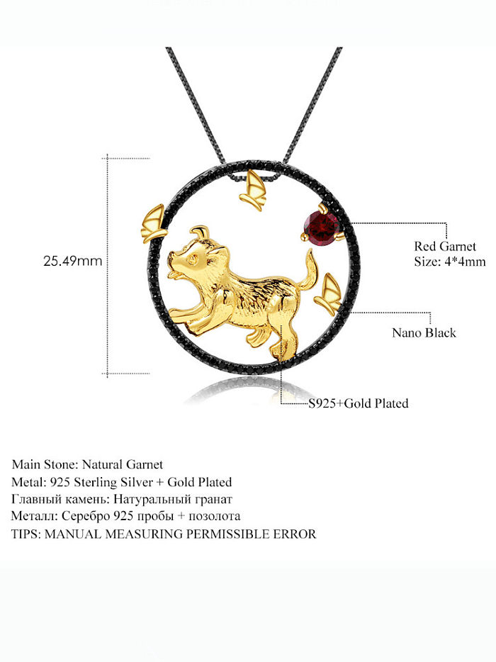 Collar con colgante de perro artesanal del zodiaco de piedra natural de plata de ley 925