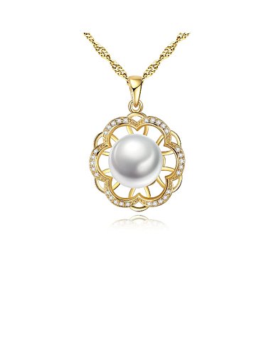 925 Sterling Silver Freshwater Pearl Hollow zircon flower pendant Necklace