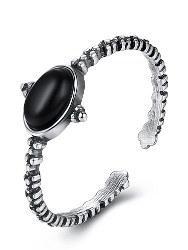 خاتم من الفضة الإسترليني عيار 925 بتصميم بيضاوي عتيق من حجر السج مرصع بعملية التجصيص