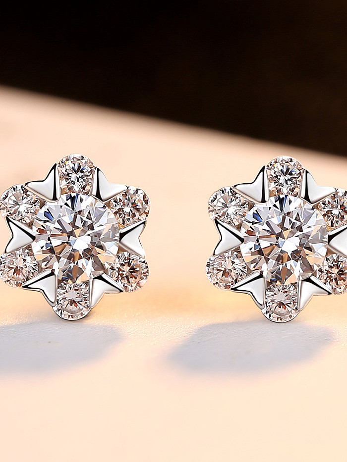 Sterling silver fashion shine zircon flower earrings