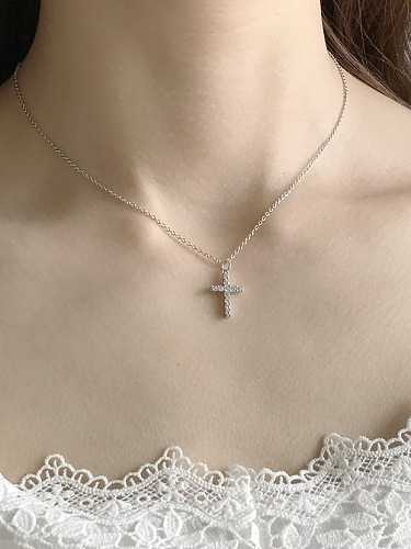 Minimalistische religiöse Halskette aus 925er Sterlingsilber mit Zirkonia-Kreuz
