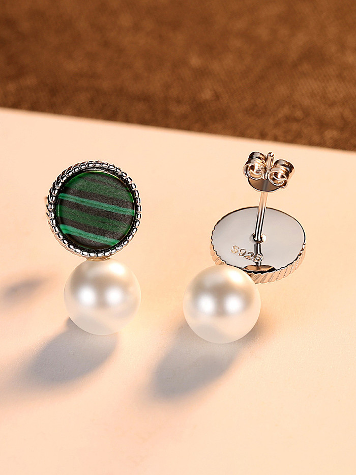 925er Sterlingsilber mit runden Ohrsteckern aus künstlichen Perlen
