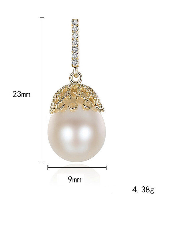 925 Sterling Silver Water Drop Freshwater Pearl Trend Lace design Drop Earring