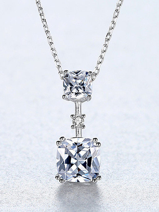 925 Sterling Silver With Cubic Zirconia Simplistic Square Necklaces