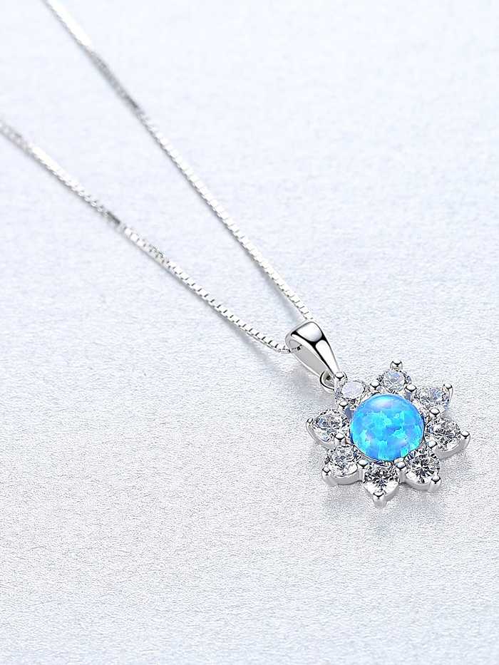 925 Sterling Silver Simple Opal Inlaid Zircon Sun Flower Necklace