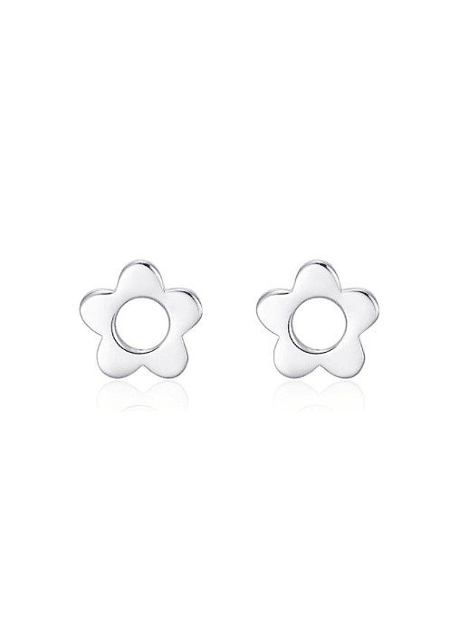925 Sterling Silver With Platinum Plated Simplistic Hollow Flower Stud Earrings